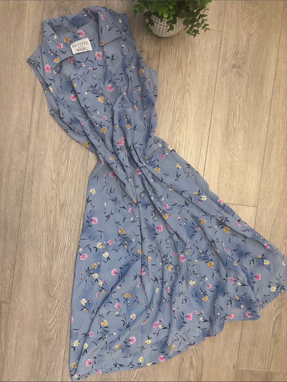 Vintage 90s Cottagecore Prairie sleeveless dress Blue Floral Dress - Picture 2 of 7